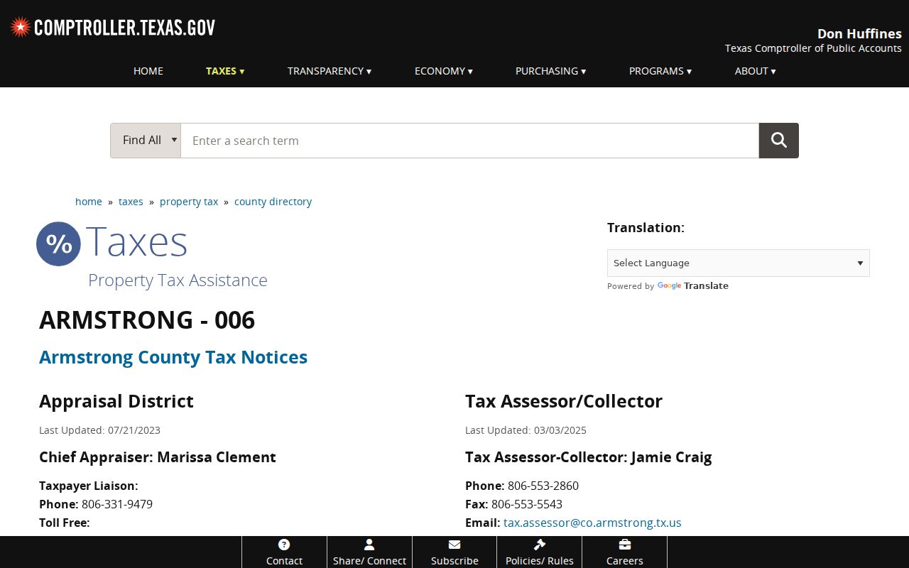 Claude court docket city status in the Texas Comptroller directory
